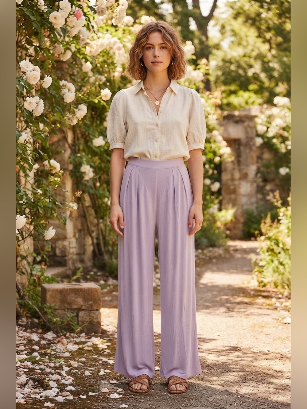 Women’s Purple Self-Double Layer Wide Leg Pants XL